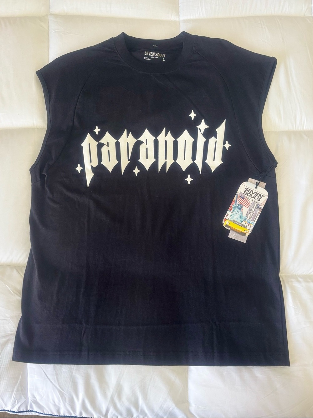 Seven Souls "Paranoid" graphic cut-off muscle tank top Size: Large